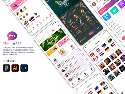 Chatting App app app design app ui app ui ux chat chat app chat rooms chatting app figma group chat messages messaging app online chat online friends user interface voice chat