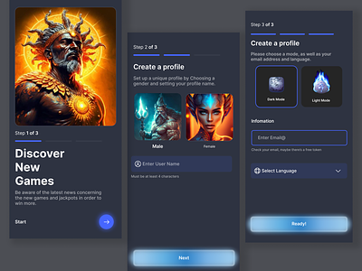 Create profile screens for a gaming app design gamedesign games gameui gaming ui uiux web3games