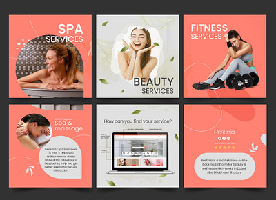 Instagram template design for restinio (beauty service) banner design beauty service instagram template post social media design spa design web design