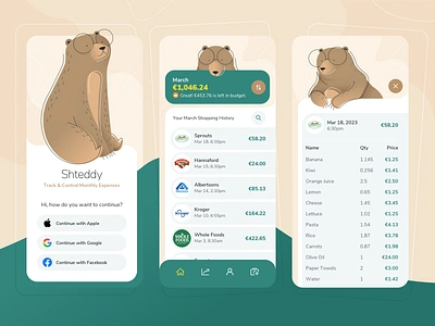 Monthly Expenses App app bear branding budget design expenses illustration ios mobile mobile app money shopping ui ui ux user interface