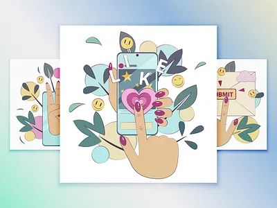Social media illustrations: peace, like submit app design graphic design illustration vector