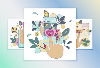 Social media illustrations: peace, like submit app design graphic design illustration vector
