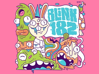 Blink 182 Poster alien blake stevenson blink 182 cartoon character design cute design gig poster hand lettering illustration jetpacks and rollerskates logo music poster punk rabbit retro typography ui