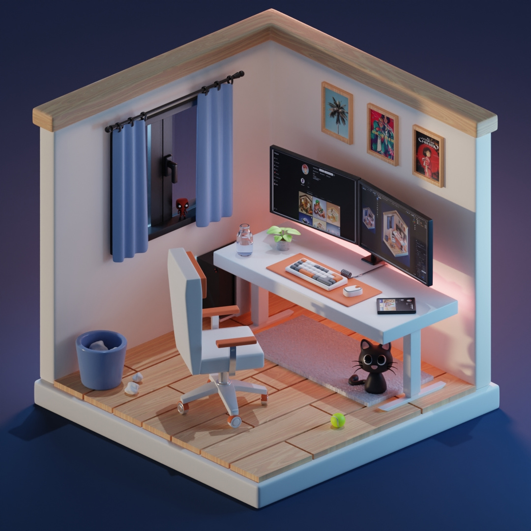3D Isometric cozy room 3d 3d blender 3d building 3d cozy 3d isometric 3d model 3d modeling blender cozy cute 3d design graphic design illustration isometric