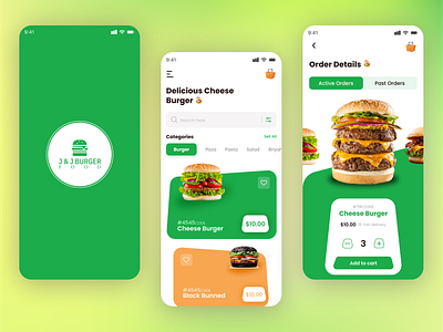 J&J Burger Food App Design app branding design flat graphic design icon illustration logo logo design minimal typography ui uiux vector