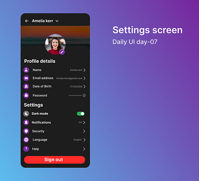 Settings screen DailyUI day-07 dailyui design figma ui userinterface