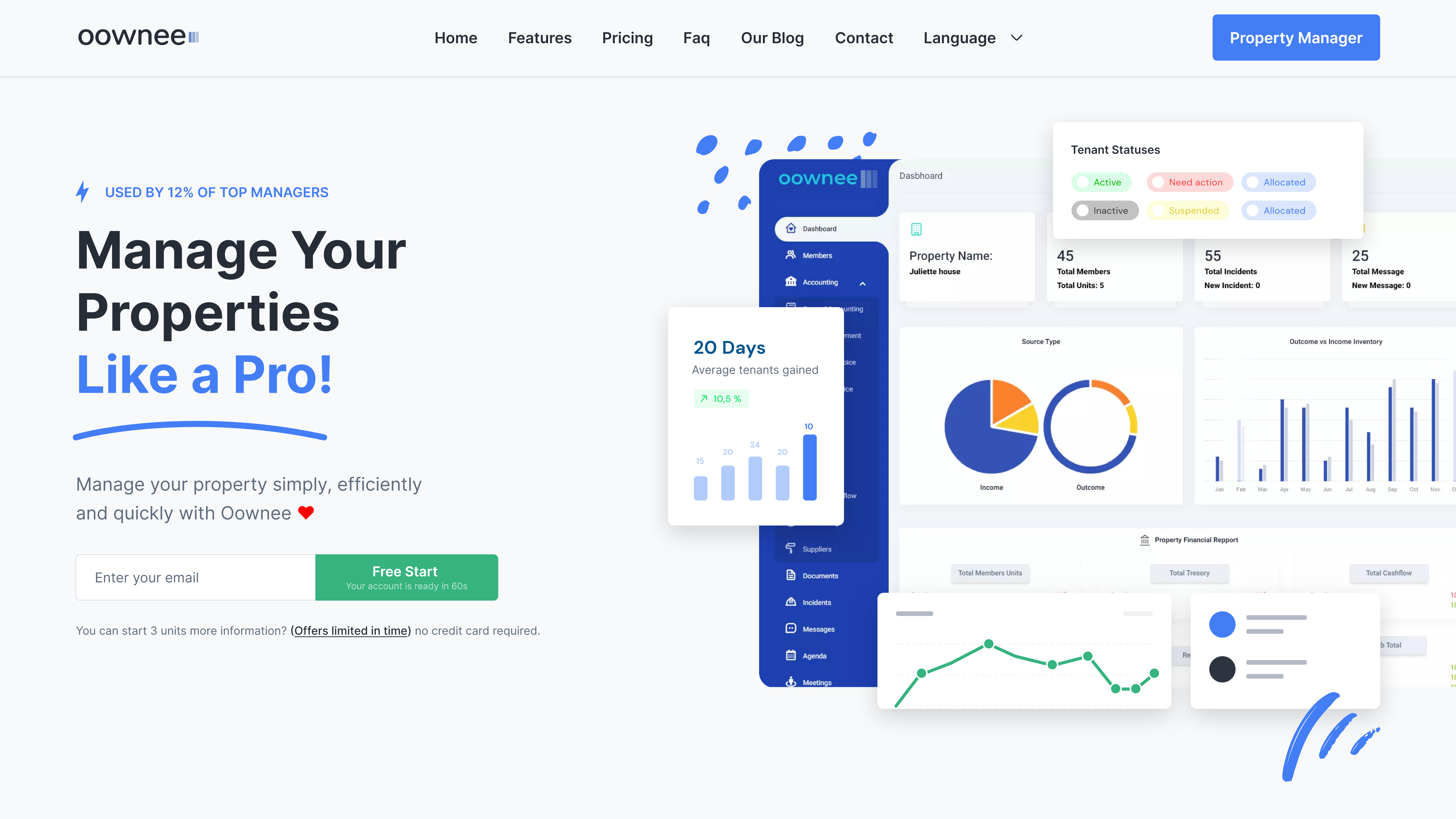 Oownee Property Management Software Landing Page app high conversion landing page landing page saas ui ux