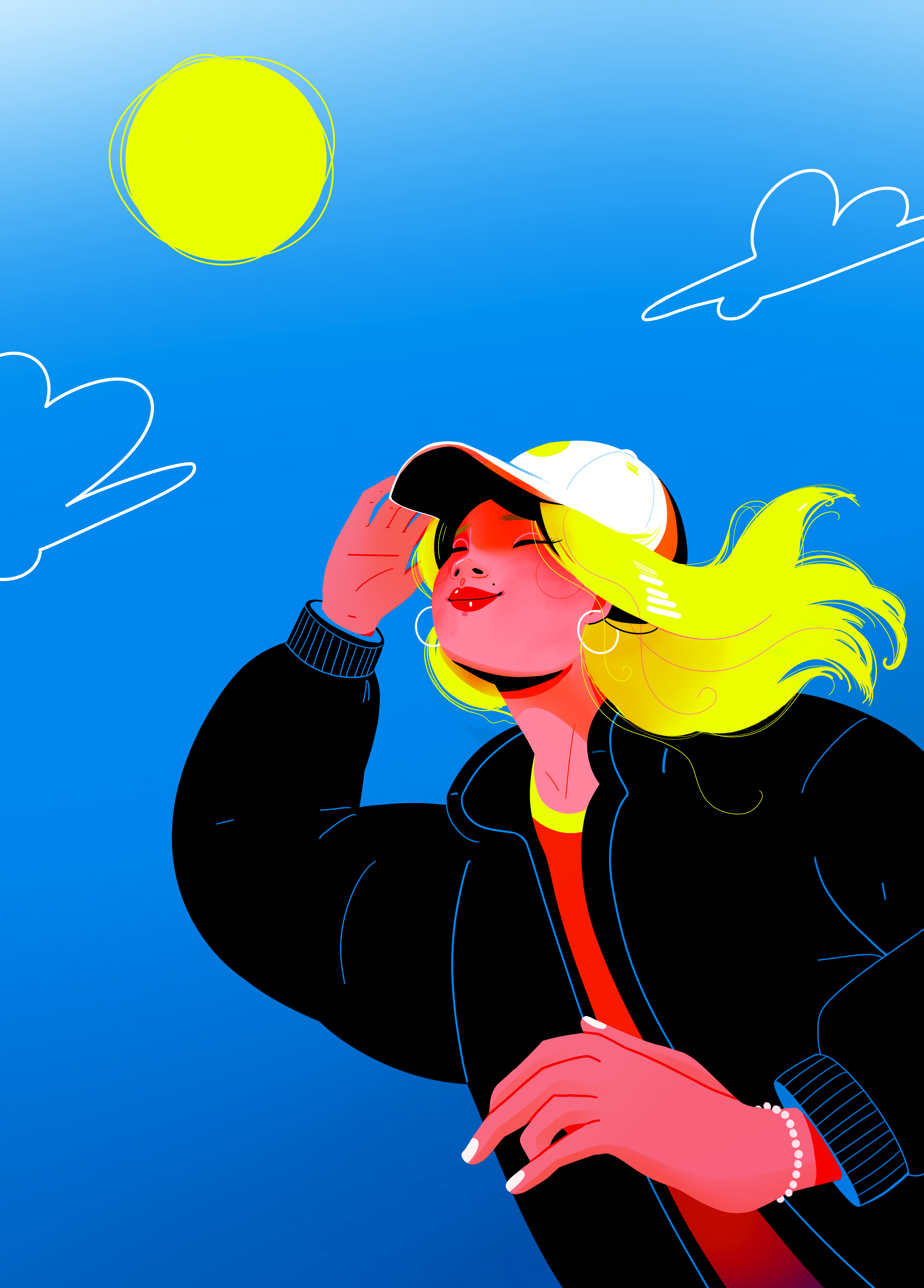 Sunny Girl black character character design color colors design digitalart face hair illustration outfit people portrait procreate smile sty style sun vibrant woman