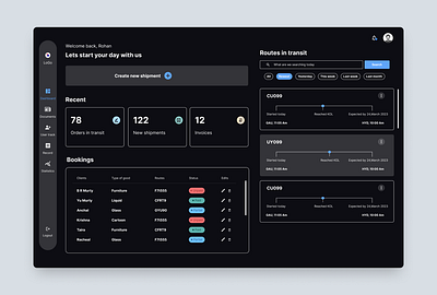 Logistics site dashboard application bookings dashboard figma logistics mobile shipment transport ui ui design ux viral website