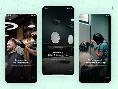 Salon App - Onboarding Screen beauty booking ecommerce iosapp makeup modern new onboarding online online shopping product page review salon salon app salonapp screen service shop store ui