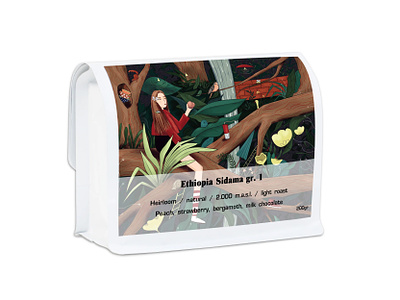 Сoffee packaging bird design forest girl illustration procreate сoffee packaging