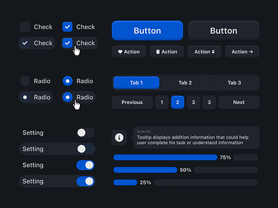 System UI Elements button checkbox component control dark mode design system element loader progress radio settings skeuomorphic system tab toggle tooltip ui ui kit