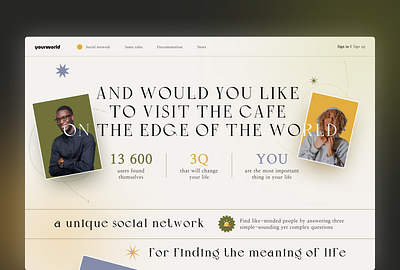 Welcome page of social network - YourWorld concept design inspire landing network site social ui webdesign website