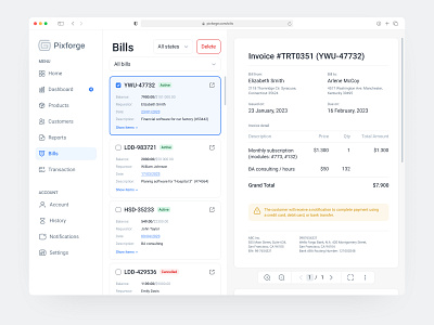 Saas crm system for a small software development company bill clean crm design desktop development erp finance ivoice management minimal saas tables ui ux