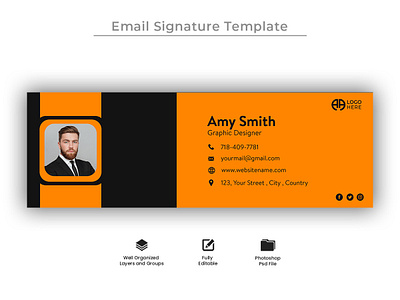 Modern style Graphic designer email signature template design minimal banner