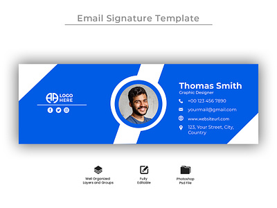 Modern email signature design template or email header footer minimal banner