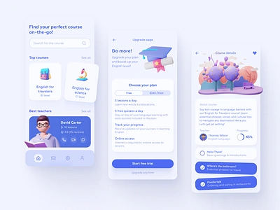 E-learning Mobile App application class dashboard education exams ios language courses learning course learning platfrom online pricing plan study training tutor ui ux