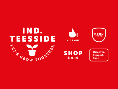 Independent Teesside Brand Toolkit badge branding card crest icon iconogrpahy illustration logo mark money negative space plant red save shield sticker thumbs up toolkit type vector
