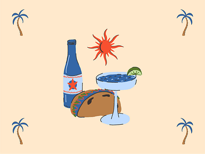 Vacation Illustrations Palm Trees Drinks Tacos Sun beach illustration margarita palm tree sun surf tacos vacation vector