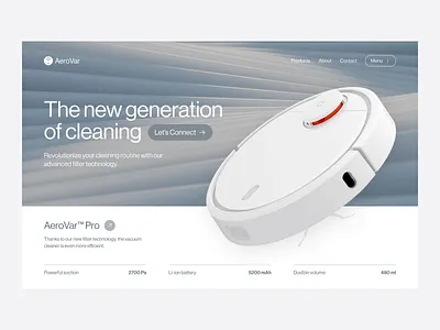 AeroVar™ - animated website concept animation cleaner concept minimal motion graphics side menu ui vacuum web design website