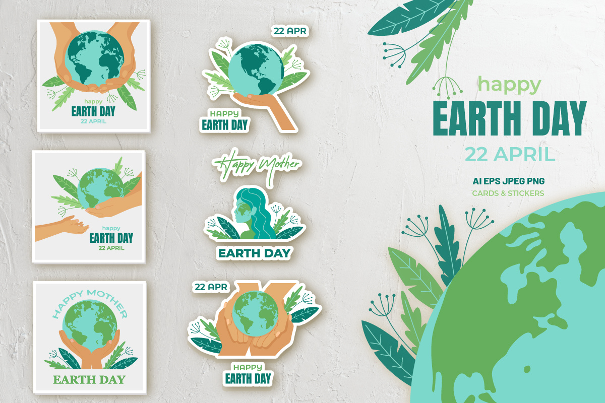 Earth Day stickers and cards by MPro_design_illustration on Dribbble