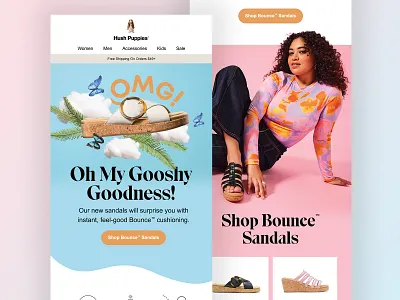 Hush Puppies Bounce Sandal Email Design blue bright colorful design digital ecommerce email icon marketing retail shoe web
