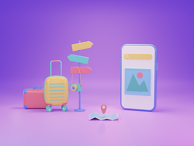 Traveling 3d 3d illustration adobe photoshop app blender cartoon design graphic desi illustration landing page logo low poly mobile app ui web design