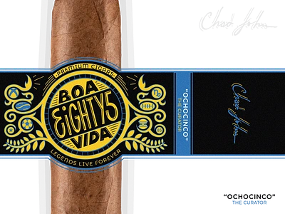 Label design for “Eighty5” brand boa vida chad john chadjohnson cigar cigar label eighty5 graphic design icon icon design illustration label label design ochocinco packaging premium cigar the curator vector