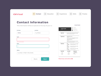 CVirtual - CV Maker app contact cv maker cvmaker design form information form resume builder resumebuilder ui ux