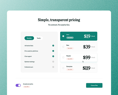 Product pricing page app design figma ui