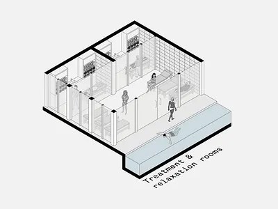 Treatment & relaxation rooms architecture design illustration isometric isometric illustration leisure london minimal pool spa sports tiles vector