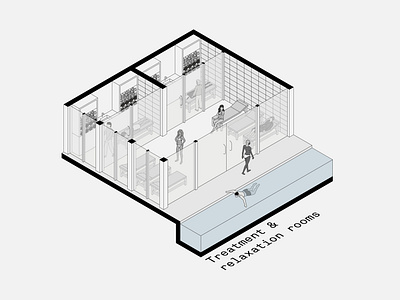 Treatment & relaxation rooms architecture design illustration isometric isometric illustration leisure london minimal pool spa sports tiles vector