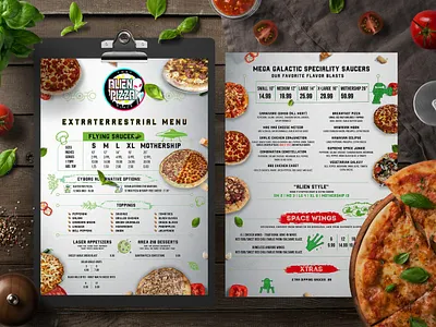 Alien Pizza menu adobe illustrator adobe photoshop advertisement design digital menu flyer design food menu freelancer graphic design menu pizza restaurant