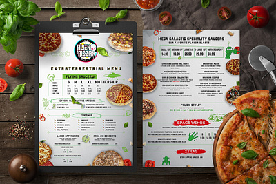 Alien Pizza menu adobe illustrator adobe photoshop advertisement design digital menu flyer design food menu freelancer graphic design menu pizza restaurant