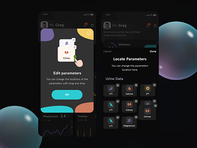 Vivoo - dashboard edit dark mode app health healthapp ui urine ux uxdesign uxui