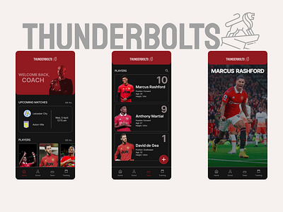 THUNDERBOLTS: Football Coach Mobile App Design app design figma mobile design ui ui design ux