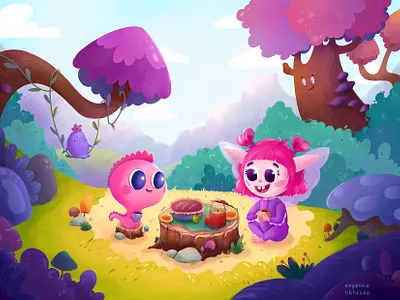 Day scene in a magic forest 2d board gam book illustration character charater design fantasy forest illustration kids illustration magic