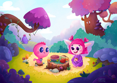 Day scene in a magic forest 2d board gam book illustration character charater design fantasy forest illustration kids illustration magic