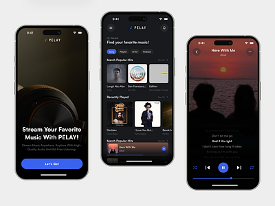 PELAY - Streaming Music Mobile App album app design apple music audio dark ui music music app music mobile app music player music streaming player playlist podcast song sound spotify streaming streaming app streaming mobile app streaming music