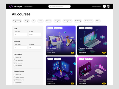 itProger – Course Platform classes courses design learning platform online courses online education training ui website