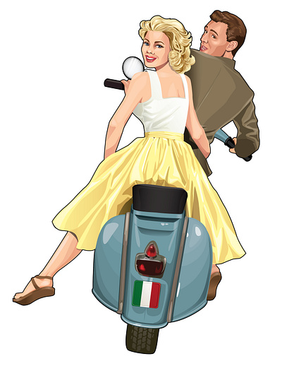 1950's Vespa Couple retro illustration