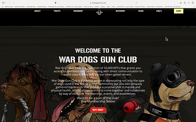 War Dogs Gun Club NFT Custom Wordpress Website animation branding custom software design graphic design illustration logo ui ux vector