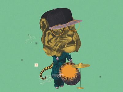 Tiger 🐯🥁 after effects animation collage design digital art dojo studio drum illustration motion motion graphics tiger