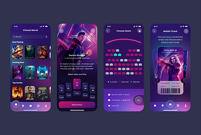 Movie Ticket Booking App app design mobile movie ui ux