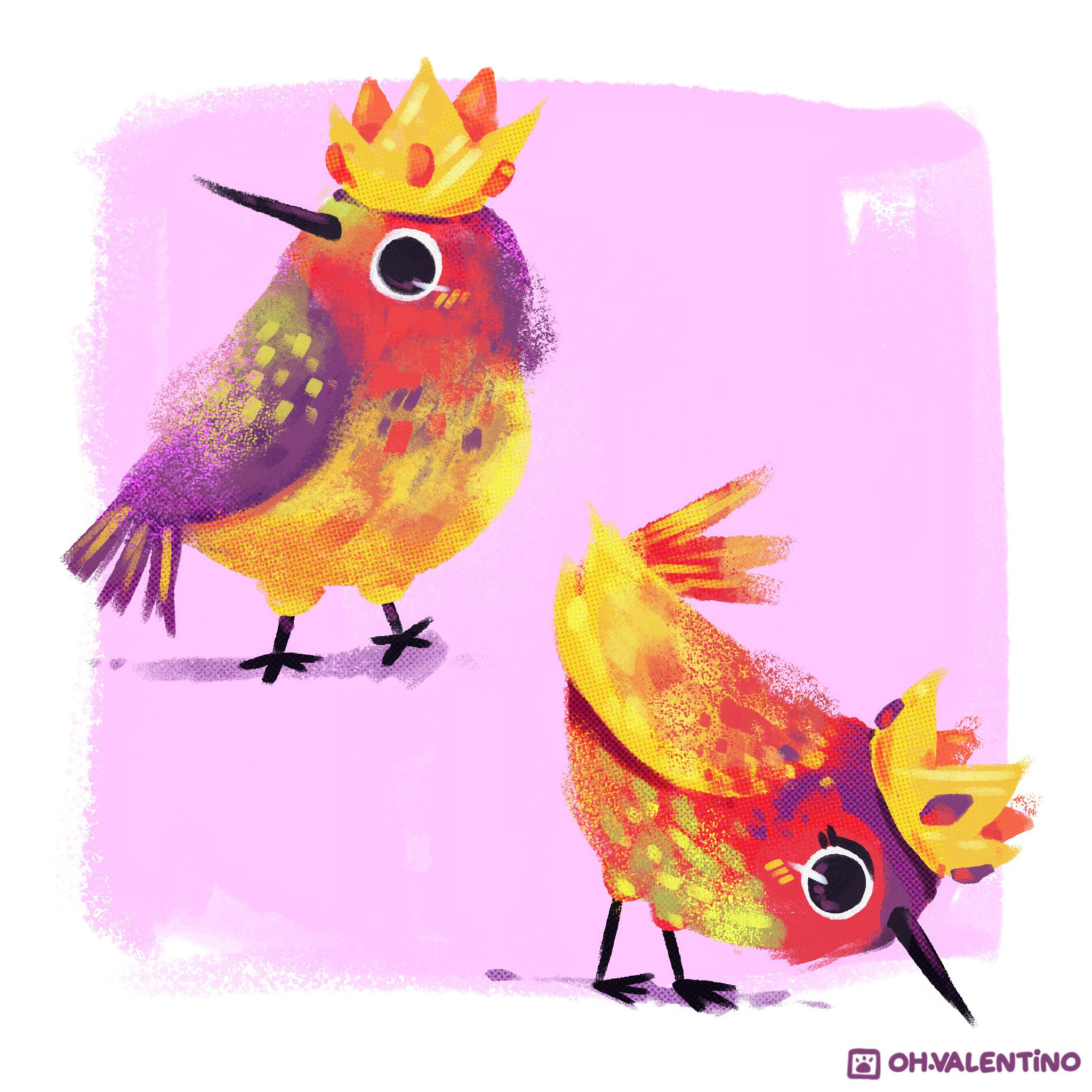 King and Queen. 🐦👑 animals art direction birds crown illustration king oh valentino ohvalentino procreate queen