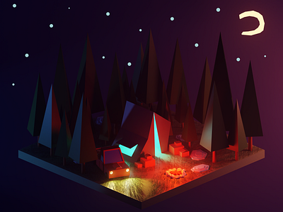 night picnic 3d blender render