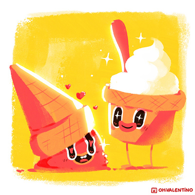 Ice Cream. 🍦 cone cute ice cream illustration kawaii love melt oh valentino ohvalentino procreate