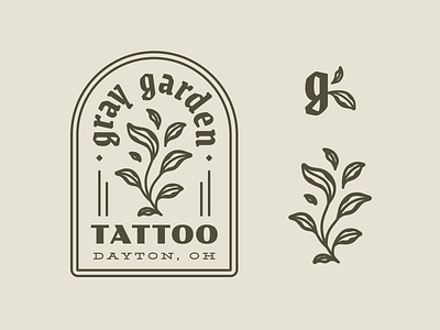 Gray Garden Tattoo Logo arch branding floral foliage garden gray leaf linework logo plant tattoo window