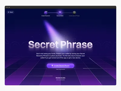 Cold Wallet - Account creation flow app bitcoin design desktop app finance secret phrase steps token ui