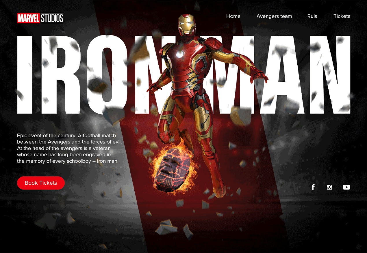 Iron man landing page concept graphic design ui